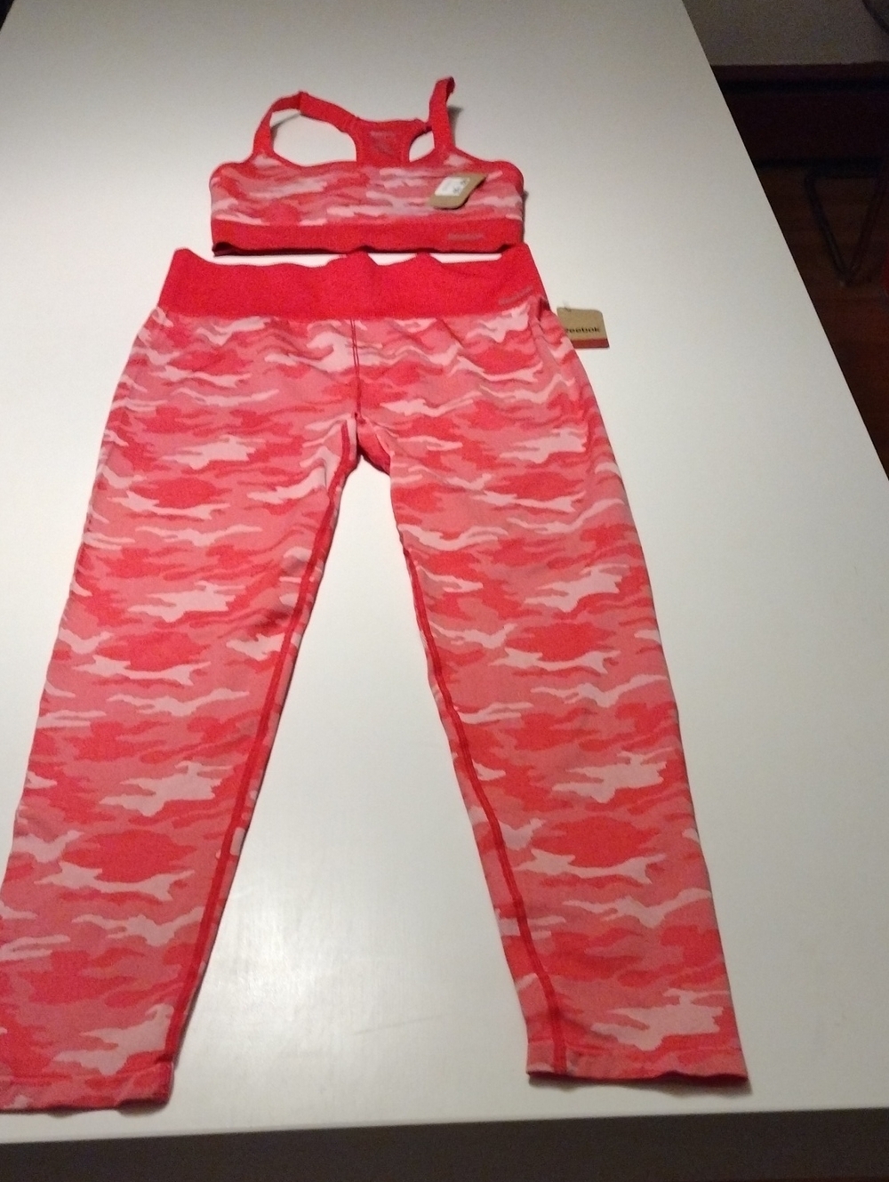 Reebok Pink Coral Camo Leggings and Sports Bra Set